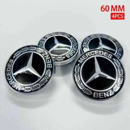 set 4 pezzi tappi mercedes 60mm cerchi in lega nero argento