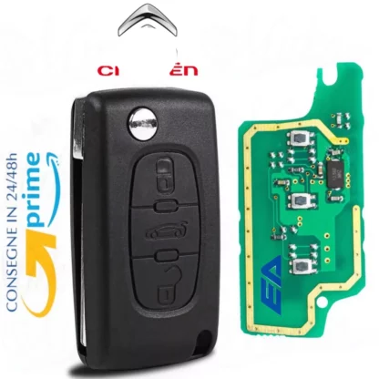 telecomando completo di chip elettronica 3 tasti originale IEA per Citroen C3 2017